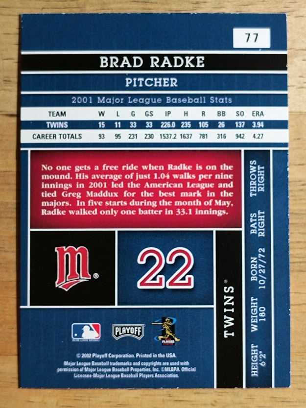 2002 Absolute Memorabilia #77 Brad Radke