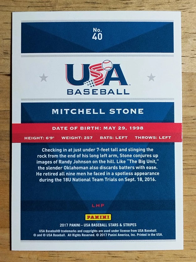 2017 USA Baseball Stars and Stripes #40 Mitchell Stone