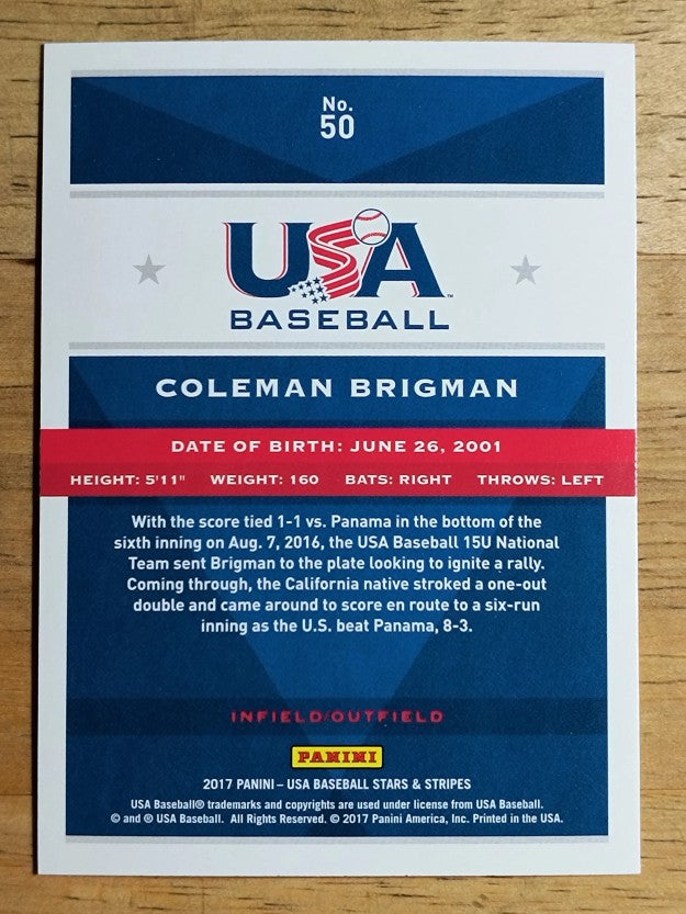 2017 USA Baseball Stars and Stripes #50 Coleman Brigman