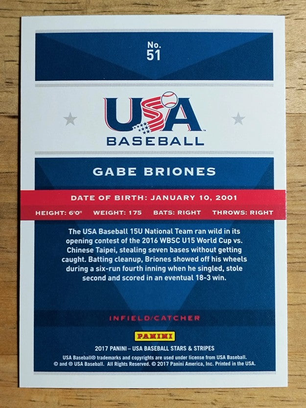 2017 USA Baseball Stars and Stripes #51 Gabe Briones