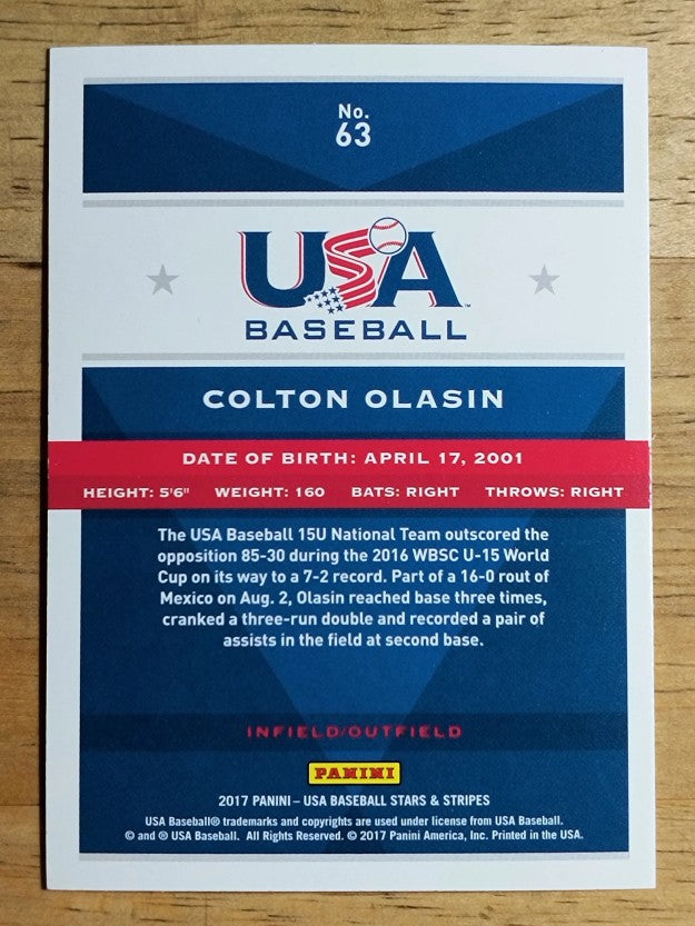2017 USA Baseball Stars and Stripes #63 Colton Olasin