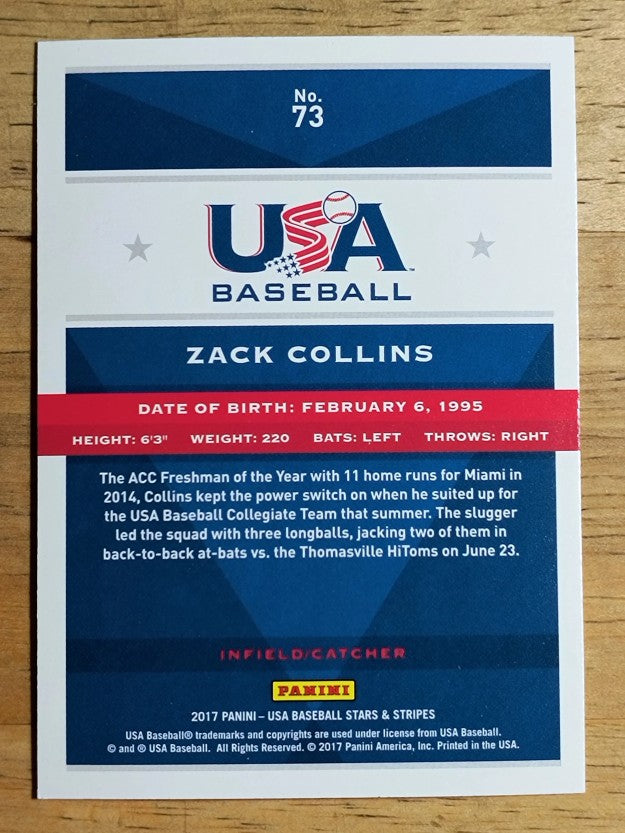 2017 USA Baseball Stars and Stripes #73 Zack Collins