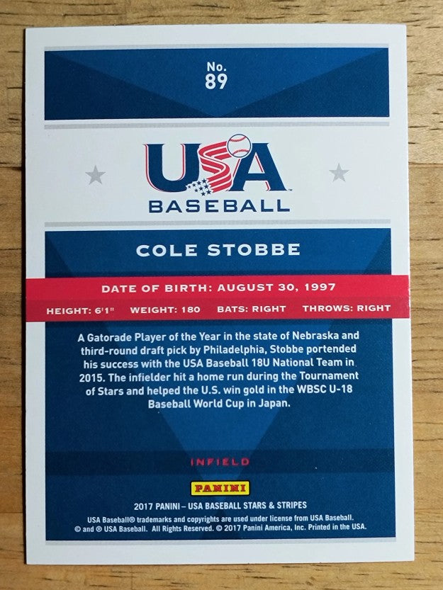 2017 USA Baseball Stars and Stripes #89 Cole Stobbe