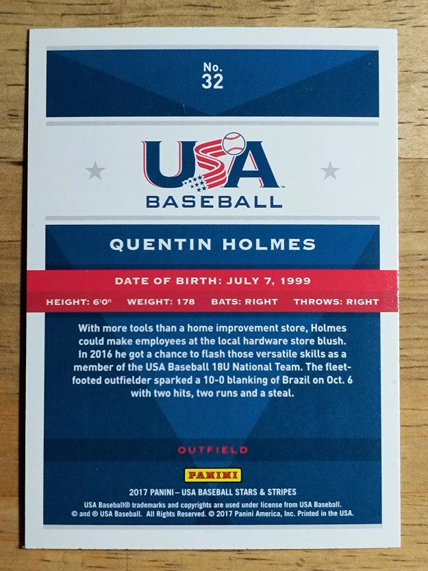 2017 USA Baseball Stars and Stripes Longevity #32 Quentin Holmes