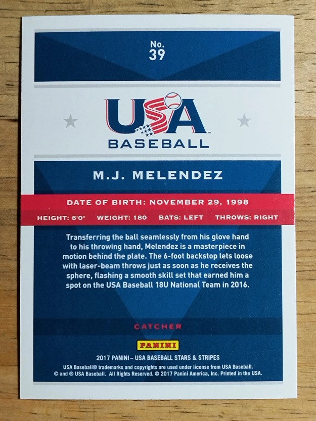 2017 USA Baseball Stars and Stripes Longevity #39 M.J. Melendez