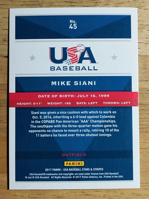 2017 USA Baseball Stars and Stripes Longevity #45 Mike Siani