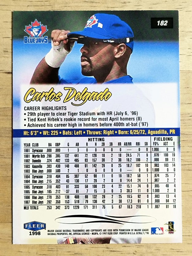 1998 Ultra #182 Carlos Delgado