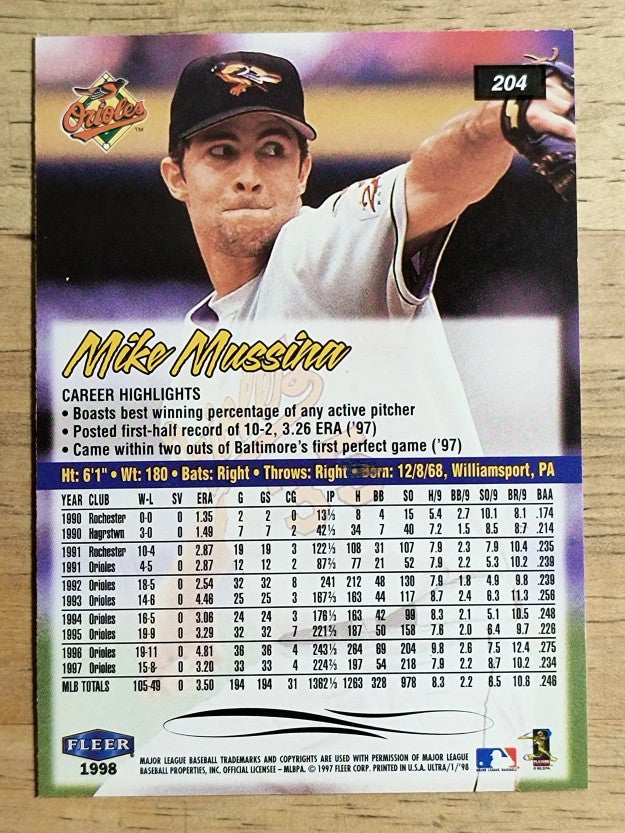1998 Ultra #204 Mike Mussina