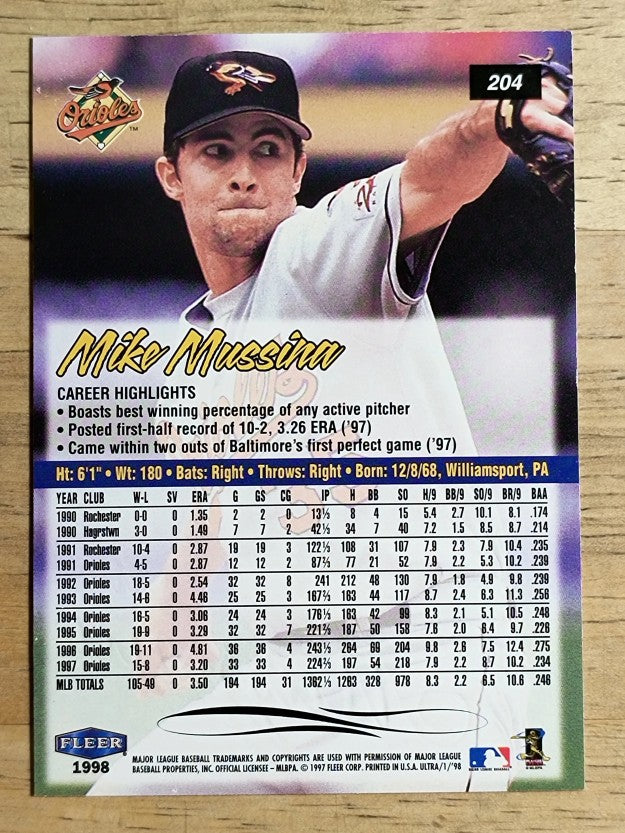 1998 Ultra #204 Mike Mussina