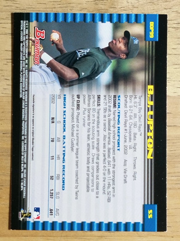 2002 Bowman Draft #BDP99 B.J. Upton RC