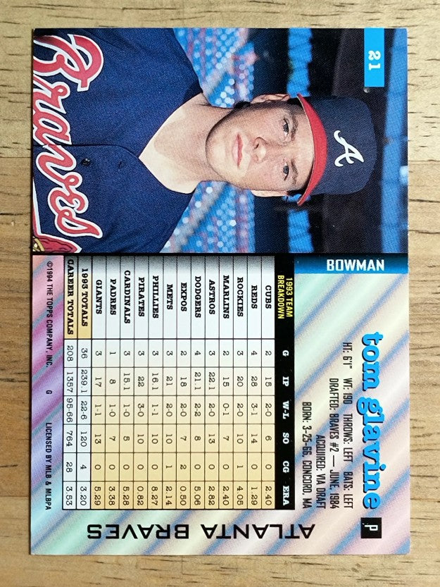 1994 Bowman #21 Tom Glavine