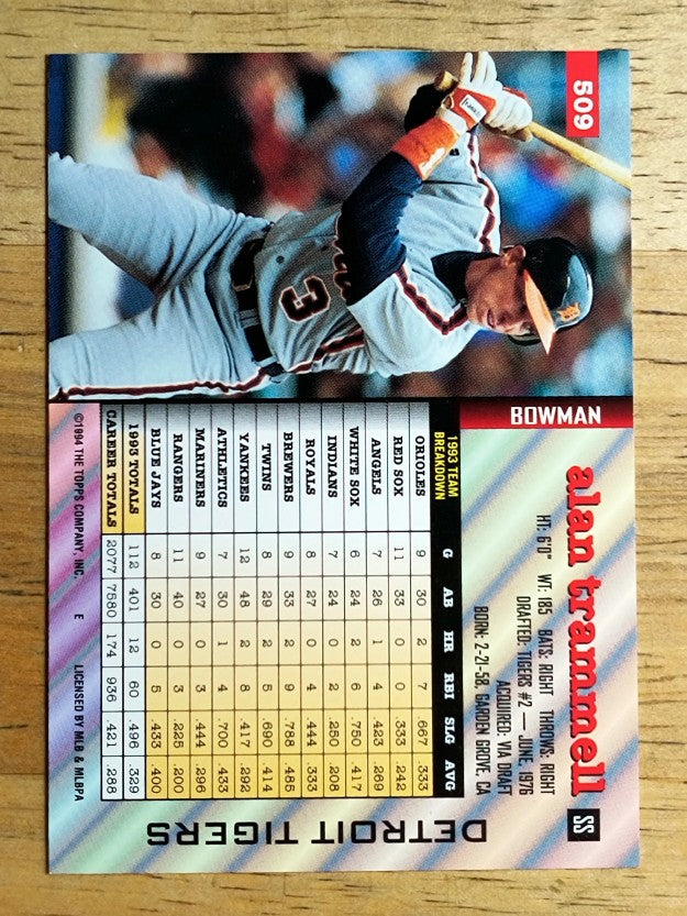 1994 Bowman #509 Alan Trammell