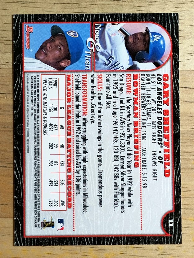 1999 Bowman #11 Gary Sheffield