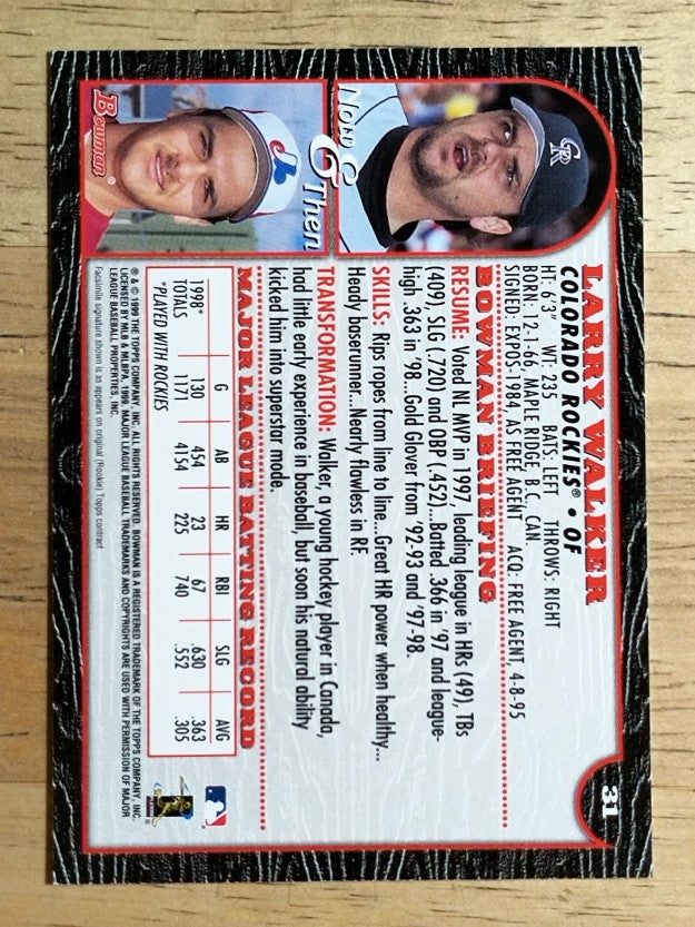 1999 Bowman #31 Larry Walker