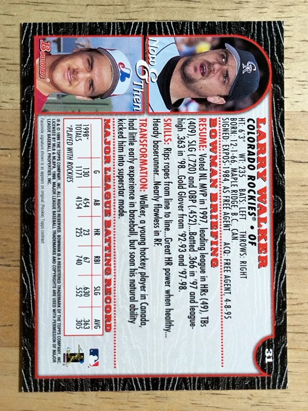 1999 Bowman #31 Larry Walker