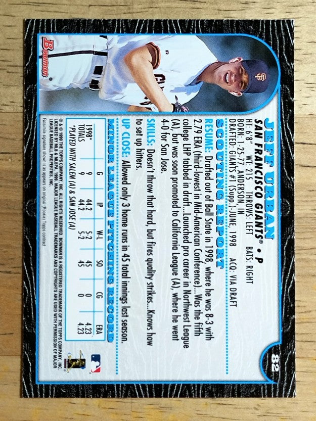 1999 Bowman #82 Jeff Urban RC