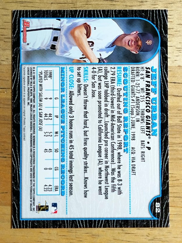 1999 Bowman #82 Jeff Urban RC