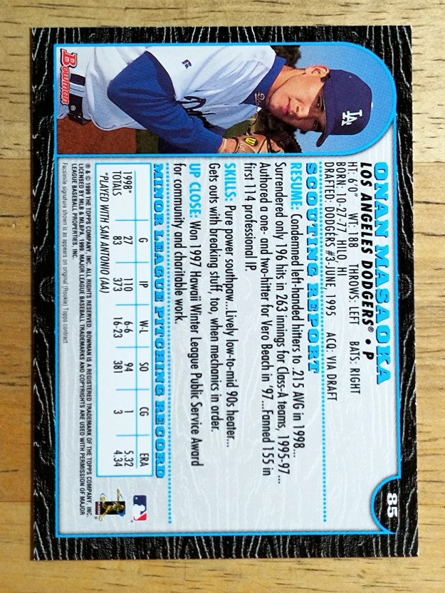 1999 Bowman #85 Onan Masaoka