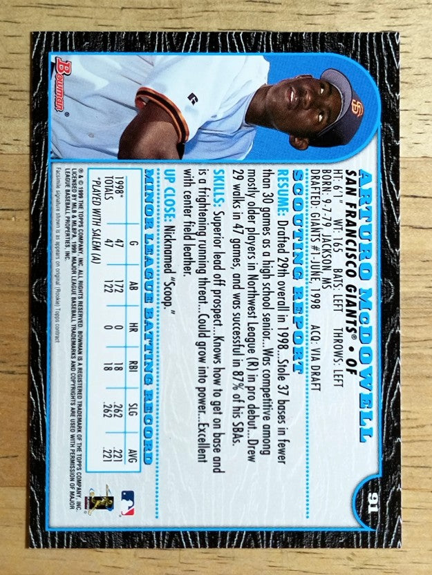 1999 Bowman #91 Arturo McDowell RC
