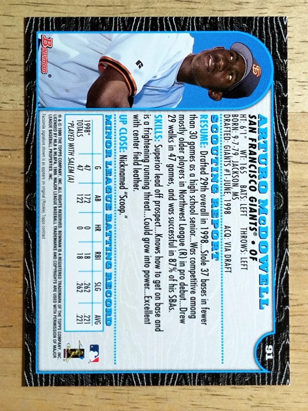 1999 Bowman #91 Arturo McDowell RC