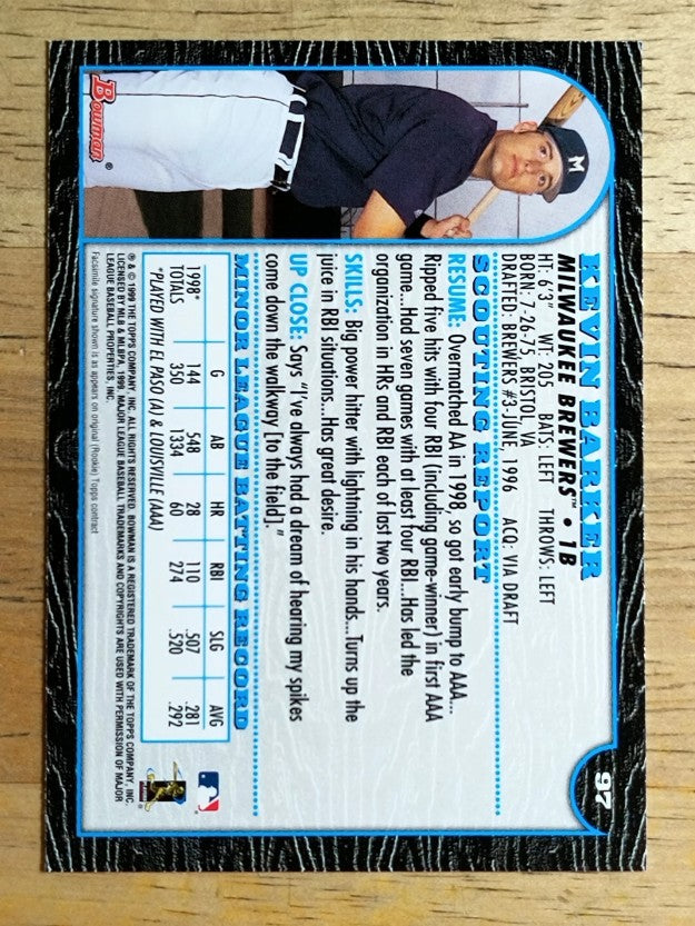 1999 Bowman #97 Kevin Barker