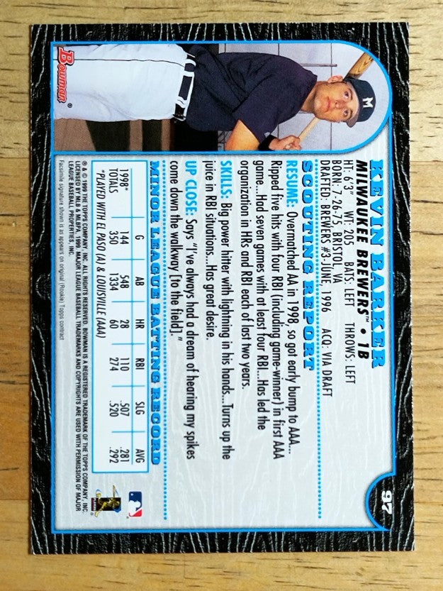1999 Bowman #97 Kevin Barker
