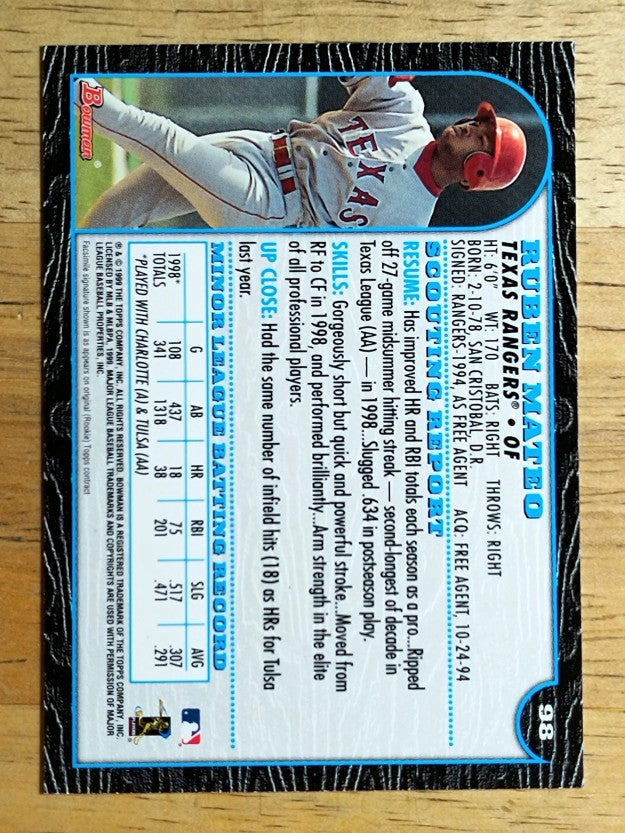 1999 Bowman #98 Ruben Mateo