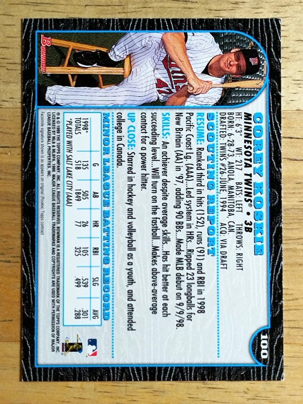 1999 Bowman #100 Corey Koskie