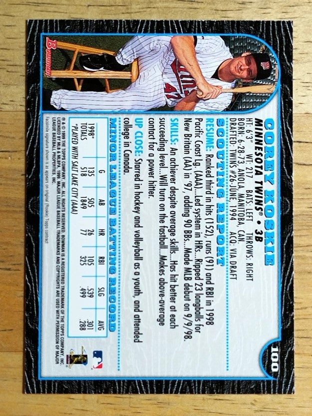 1999 Bowman #100 Corey Koskie