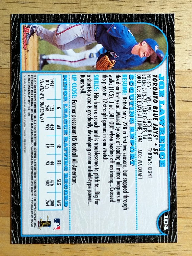 1999 Bowman #104 Joe Lawrence