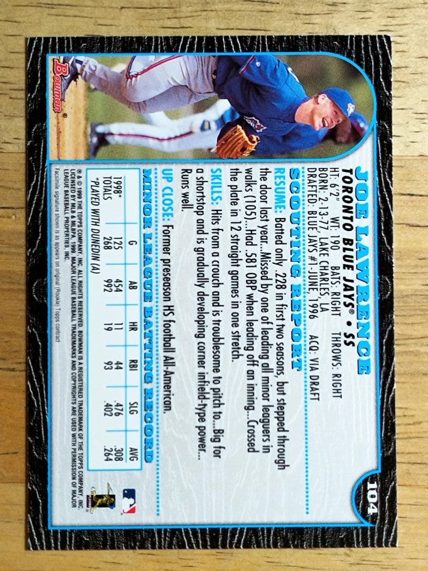 1999 Bowman #104 Joe Lawrence