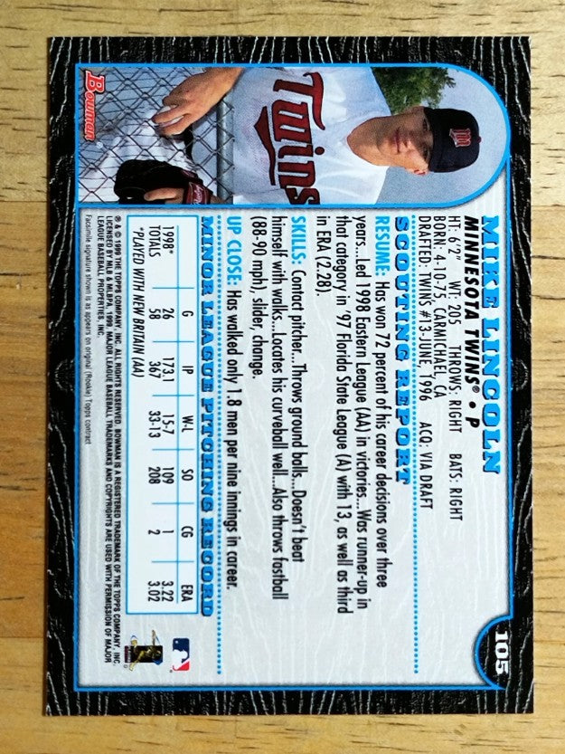 1999 Bowman #105 Mike Lincoln
