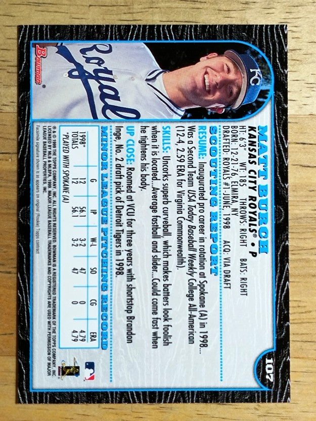 1999 Bowman #107 Matt Burch RC