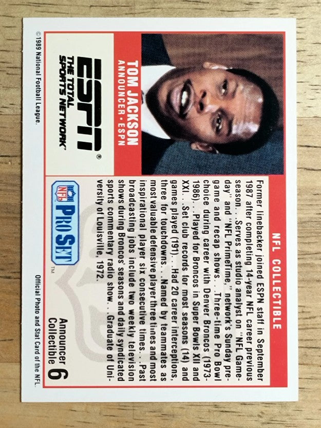 1989 Pro Set Announcers #6 Tom Jackson