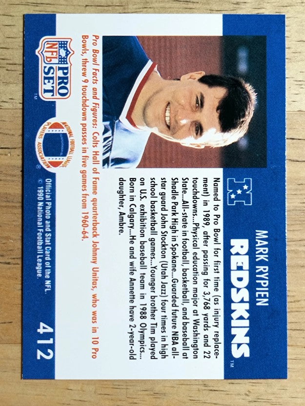 1990 Pro Set #412 Mark Rypien PB