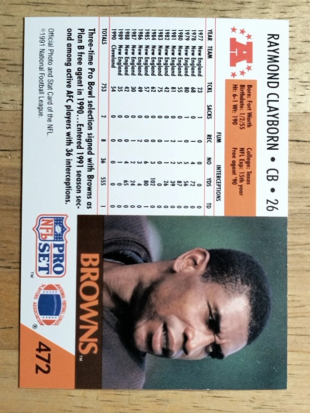 1991 Pro Set #472 Raymond Clayborn