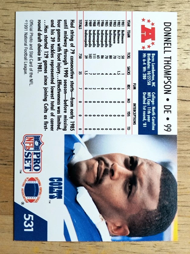 1991 Pro Set #531 Donnell Thompson