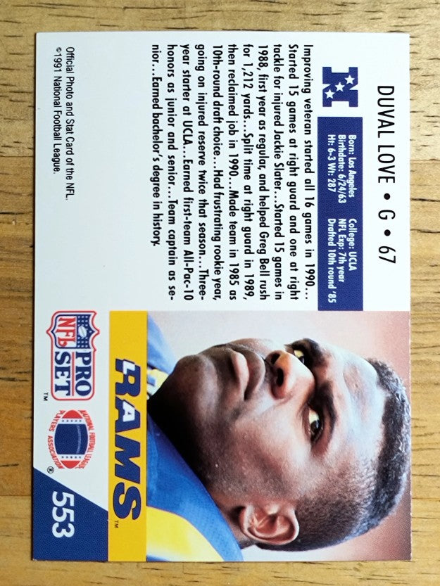 1991 Pro Set #553 Duval Love RC
