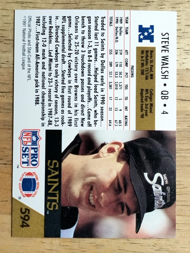 1991 Pro Set #594 Steve Walsh