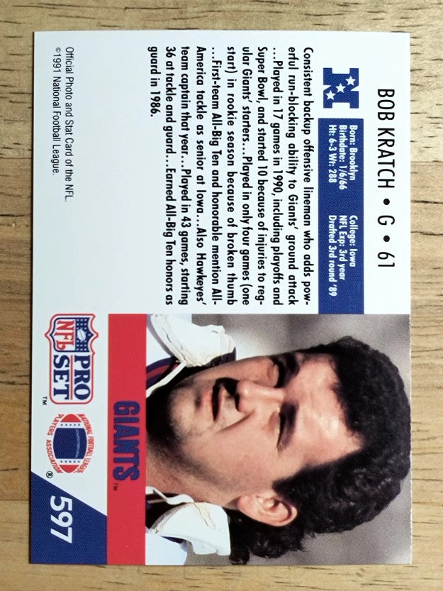 1991 Pro Set #597 Bob Kratch RC