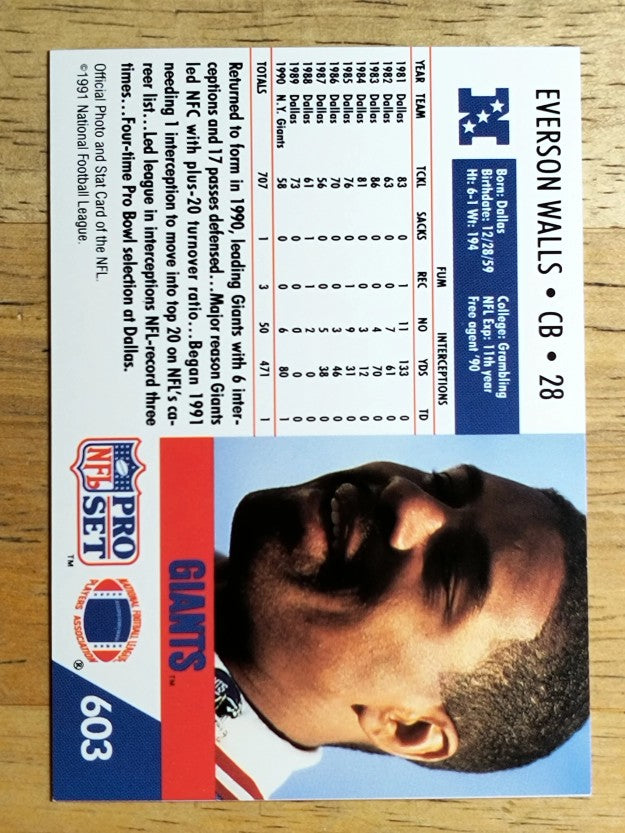 1991 Pro Set #603 Everson Walls