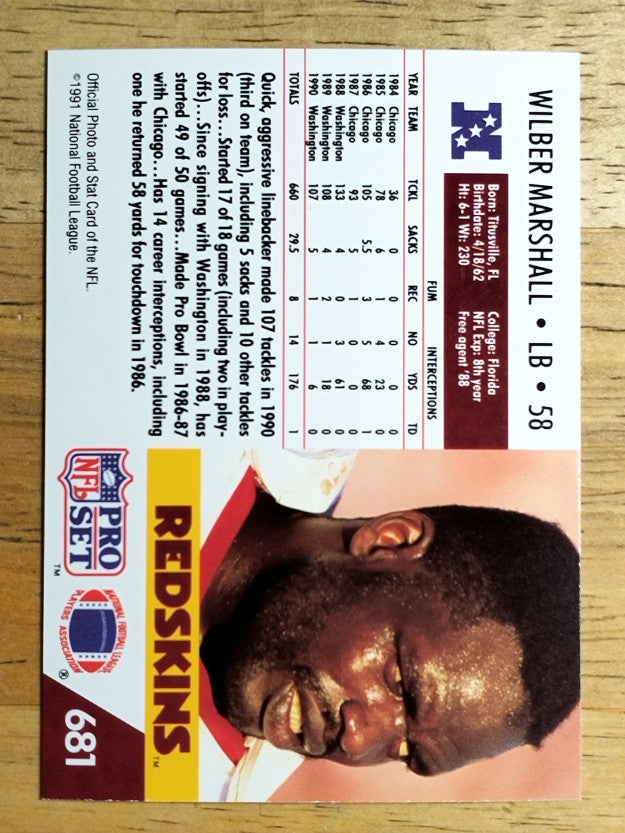 1991 Pro Set #681 Wilber Marshall