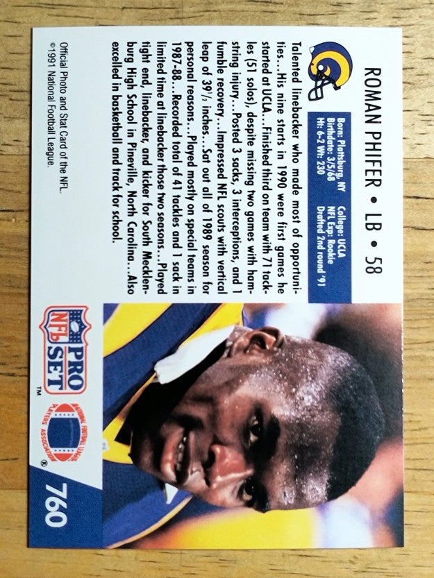 1991 Pro Set #760 Roman Phifer RC