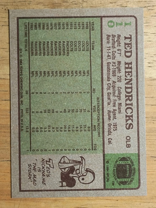 1984 Topps #110 Ted Hendricks PB