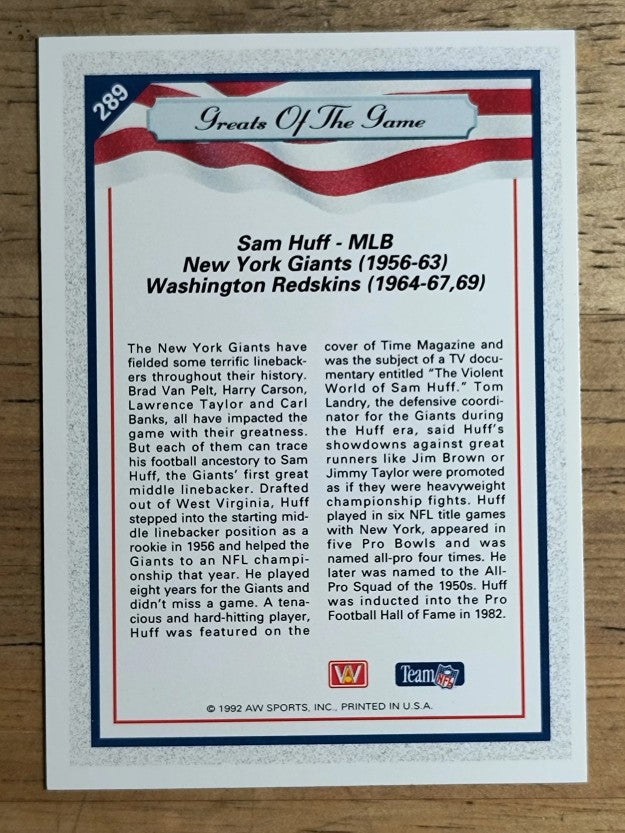 1992 All World #289 Sam Huff GG