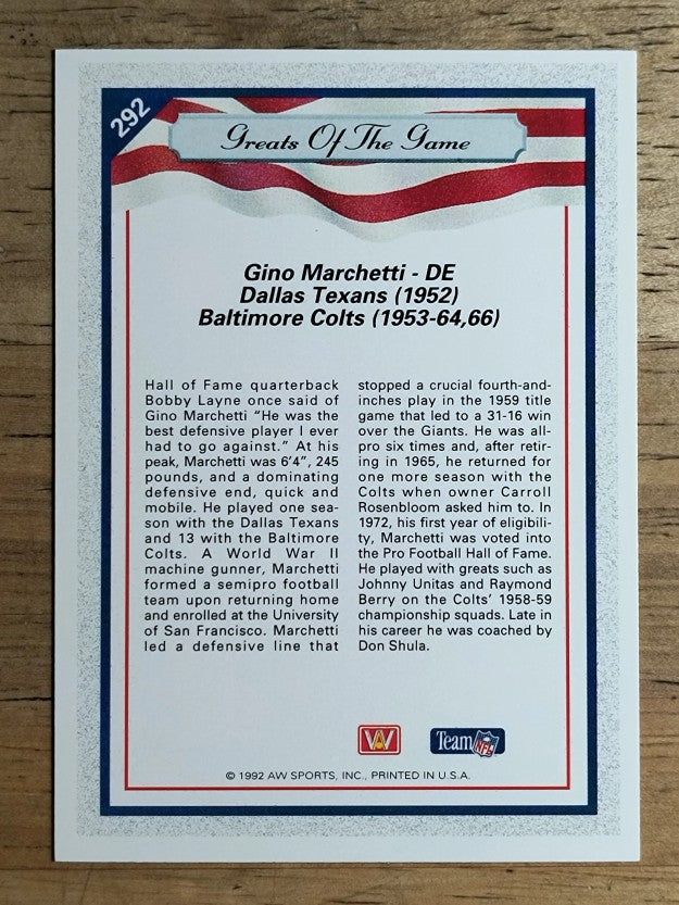 1992 All World #292 Gino Marchetti GG