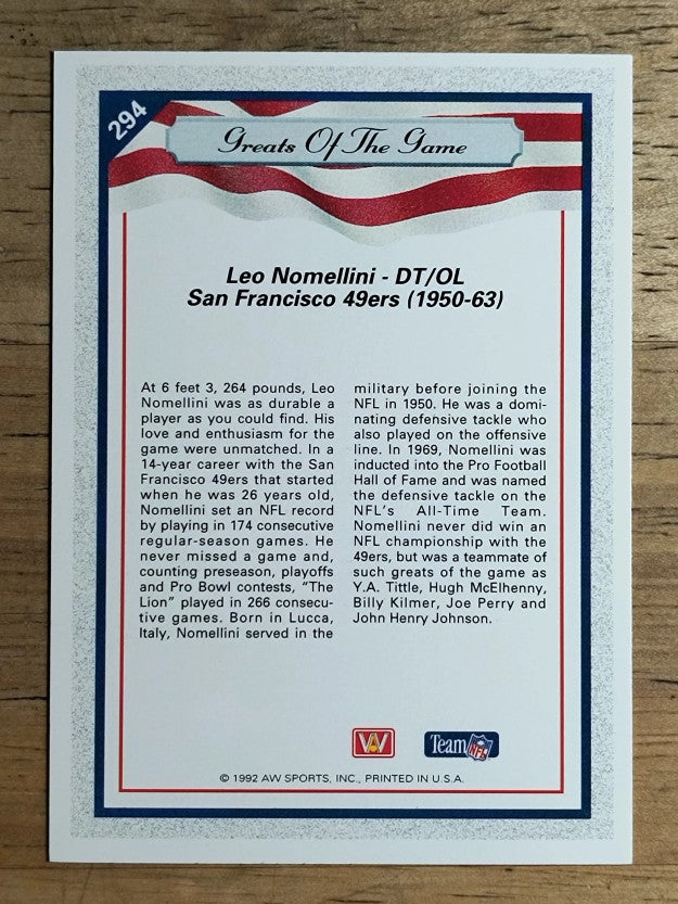 1992 All World #294 Leo Nomellini GG