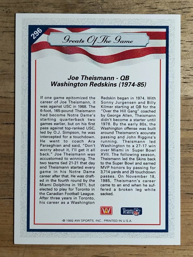 1992 All World #296 Joe Theismann GG