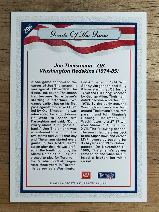 1992 All World #296 Joe Theismann GG