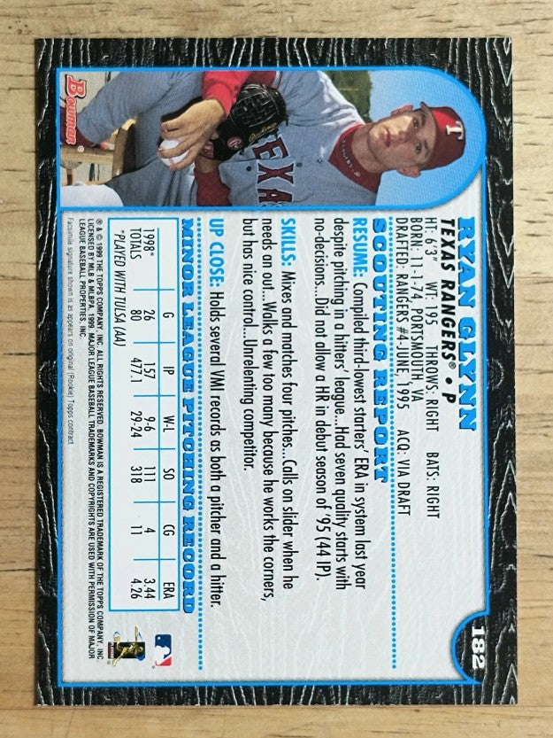 1999 Bowman #182 Ryan Glynn RC